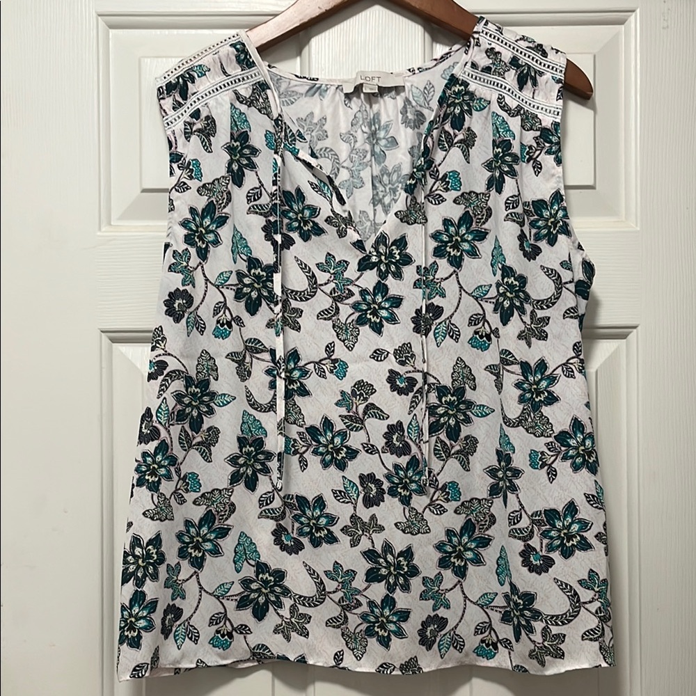 LOFT Sleeveless Mixed Media Floral Top